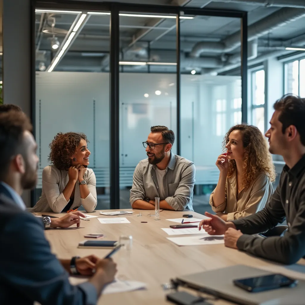 Equipa a fazer brainstorming em frente a um quadro branco